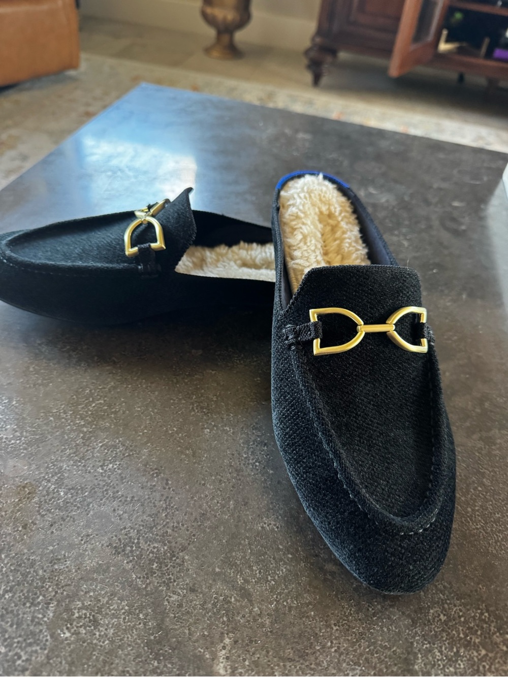 Rothy's Black Loafers with Gold Bit Accent